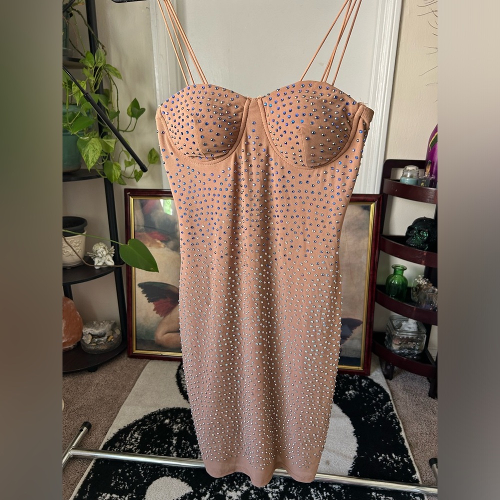 Haute Monde Tan Studded Dress